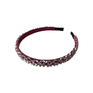 Handmade purple crystal beaded wide headband with faceted sparkling stones for women