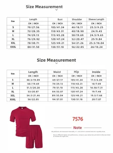 Size chart for men waffle knit polo shirt and shorts set with detailed measurements