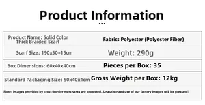 Specifications for the white solid color thick braided scarf with size 190x50cm info
