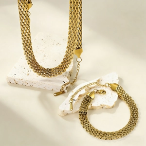 Collana Bracciale A Catena In Maglia Intrecciata Acciaio Inossidabile Toni Oro Argento Gioielli Hip Hop