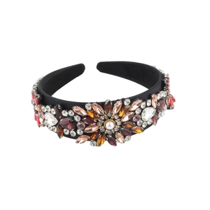 Baroque wide headband featuring vintage colorful rhinestones and imitation pearl decoration