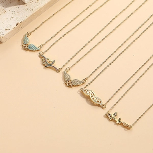 MOM Pendant Necklace With Butterfly Geometric Zircon Copper Titanium Steel Chain 14K Gold Plated Jewelry For Women