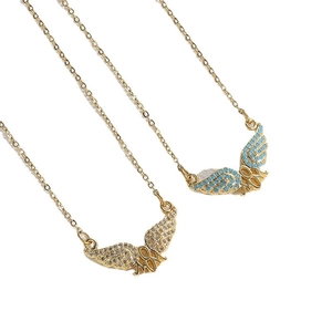 Golden butterfly wing MOM necklaces with white and blue zircon on O-shaped chains