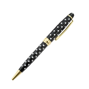 Polka dot pattern metal ballpoint pen with gold plated clip and black barrel