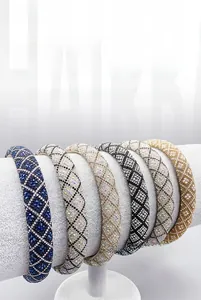 Detail of rhinestone headband set in six colors with luxury diamond lattice patterns