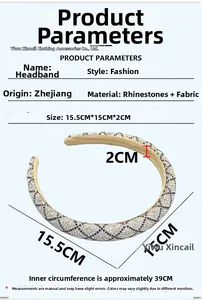 Detailed dimensions of the rhinestone fabric headband featuring product parameter labels