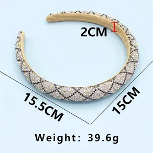 Luxurious wide rhinestone headband with geometric diamond pattern and 2CM width