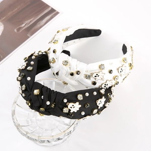 Fashionable Halloween ghost knotted headband with rhinestones and pearls for party wear