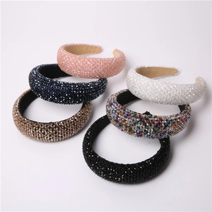 Crystal Rhinestone Padded Headband Wide Baroque Style Sponge Hair Band For Women Handmade Fashion Accessory