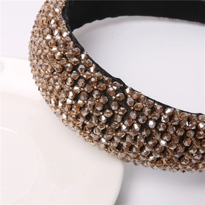 Luxury padded rhinestone headband with champagne crystal beads for women's hairstyle
