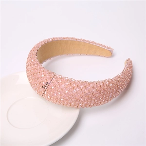 Baroque style pink crystal beaded padded headband with luxury rhinestones, 5cm width