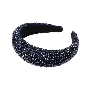Navy blue baroque padded headband featuring sparkling crystal beads on a wide frame