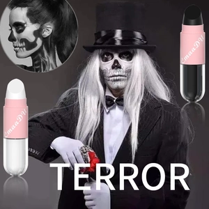 Gedetailleerd overzicht van zwart-wit schminkstiften voor Halloween-make-up