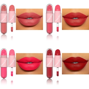Detailweergave van de 2-in-1 lippenstift en lipgloss met diverse kleurtexturen