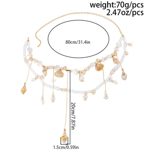 Detailed measurement of beaded shell body chain with dimensions 80cm and 70g weight