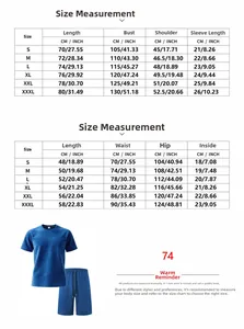 Detailed size chart for men's casual short sleeve t-shirt and drawstring shorts set
