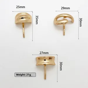 Three gold metal hair cuff styles with size measurements and weight of 21g for styling