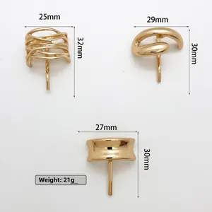 Detailed view of three minimalist gold metal hair hooks with specific size measurements