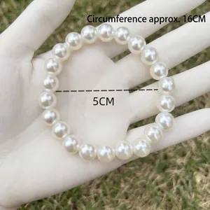 White faux pearl stretch bracelet for girls, 16cm circumference with elastic cord