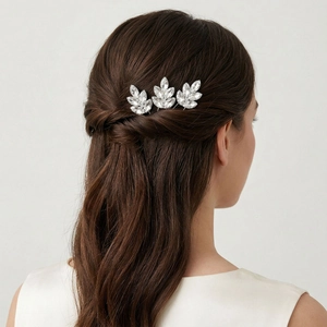 Elegant Rhinestone Leaf Hair Stick For Bridal Wedding Updo Silver Color Minimalist For Women
