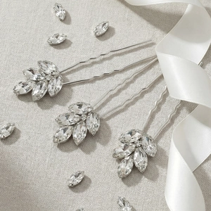 Elegant silver leaf hair pins set with sparkling rhinestones for bridal hair styling