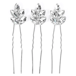 Elegant silver leaf hair pins set with sparkling rhinestones for bridal hairstyles