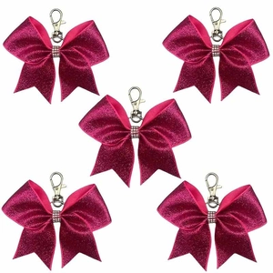 Set mit fünf funkelnden fuchsiafarbenen Schlüsselanhängern mit Glitzerleder und Strass