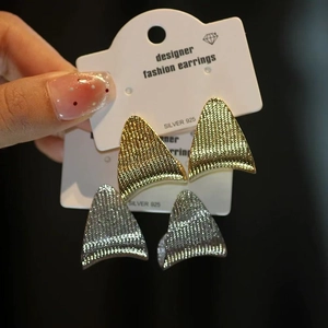 Triangle Stud Earrings Gold Plated Copper Textured Grainy Geometric French Retro Style Jewelry For Women