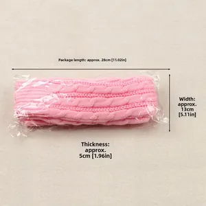 Pink cable knit arm warmer packaging dimensions 28cm x 13cm showing thickness and size details