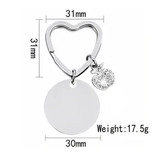 Polished silver heart apple keychain with sparkling crystals for teacher appreciation gifts