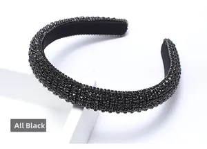 Detailed macro view showing black rhinestones and non-slip texture on a baroque headband