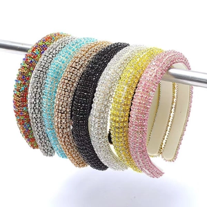 Sparkling Rhinestone Thin Headband Baroque Style Colorful Elegant Padded Hair Hoop Accessory For Women And Girls