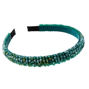 Sparkling green crystal beaded headband with four-row design and non-slip fabric base