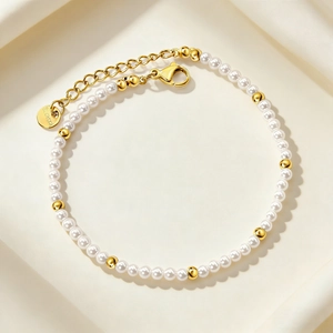Stainless Steel Bracelet With White Imitation Artificial Pearl Gold Plated Adjustable Extender Chain Elegant Niche Jewelry For Women