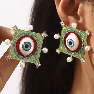 Boucles D'oreilles Pendantes Œil Mauvais Vintage Pour Femmes Alliage Émail Strass Coloré Bijoux Bohème Géométriques