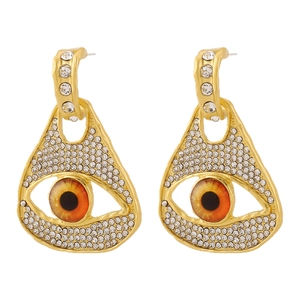 Boucles d'oreilles vintage style français avec œil de démon, perle et triangles dorés