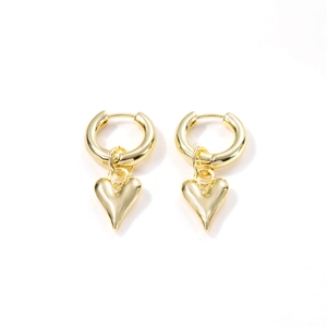 Polished gold heart drop earrings with chunky hoops in a minimalist Korean style