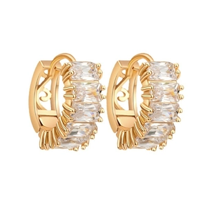 Elegant gold-plated hoop earrings with rectangular AAA zircon stones and filigree detail
