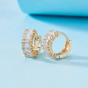 Elegant gold-plated huggie hoop earrings with rectangular white zircon stones