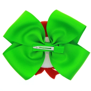 Green ribbon bow hair clip for girls with a durable metal alligator clip back
