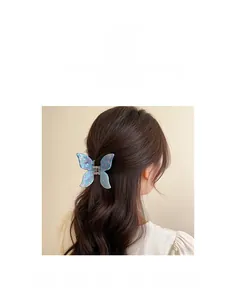 Detailed back view of a butterfly hair claw clip with blue and purple acetate texture
