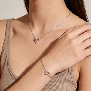 Heart Cross Pendant Zircon Inlaid Stainless Steel Necklace Bracelet For Women Sweet Minimalist Adjustable Chain