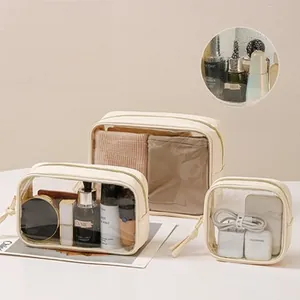 Three-piece set of cream white waterproof PVC storage bags in large medium and small sizes
