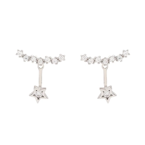 Sparkling silver star crawler earrings with crystal jacket design for women