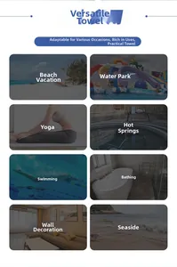 Detail showing multi-use fast-dry towel for beach, yoga, swimming, and home decor