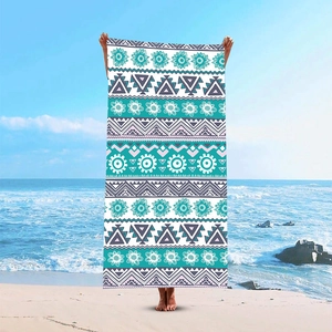 Bohemian geometric digital print quick-dry beach towel with turquoise and purple patterns