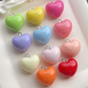 Colorful resin heart pendants with silver metal rings for DIY jewelry making and crafts