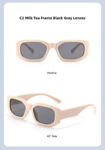 Milk tea frame sunglasses with dark lenses shown in positive and 45-degree side views