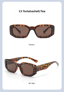 Detailed views of tortoiseshell square sunglasses with tea lenses from front and side angles