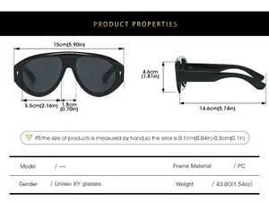 Tableau des tailles avec dimensions détaillées pour lunettes de soleil aviateur monture PC
